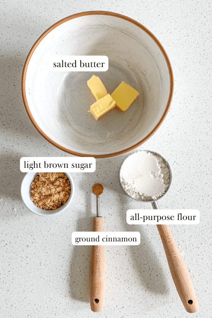 labeled ingredients for sourdough coffee cake streusel topping