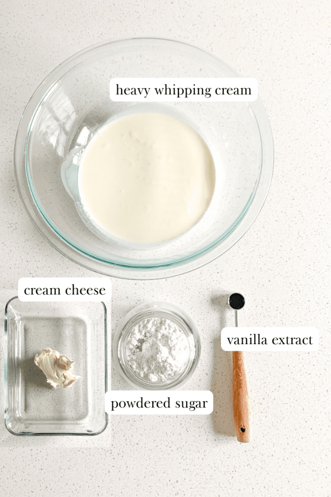 labeled ingredients for stabilized whipped cream frosting