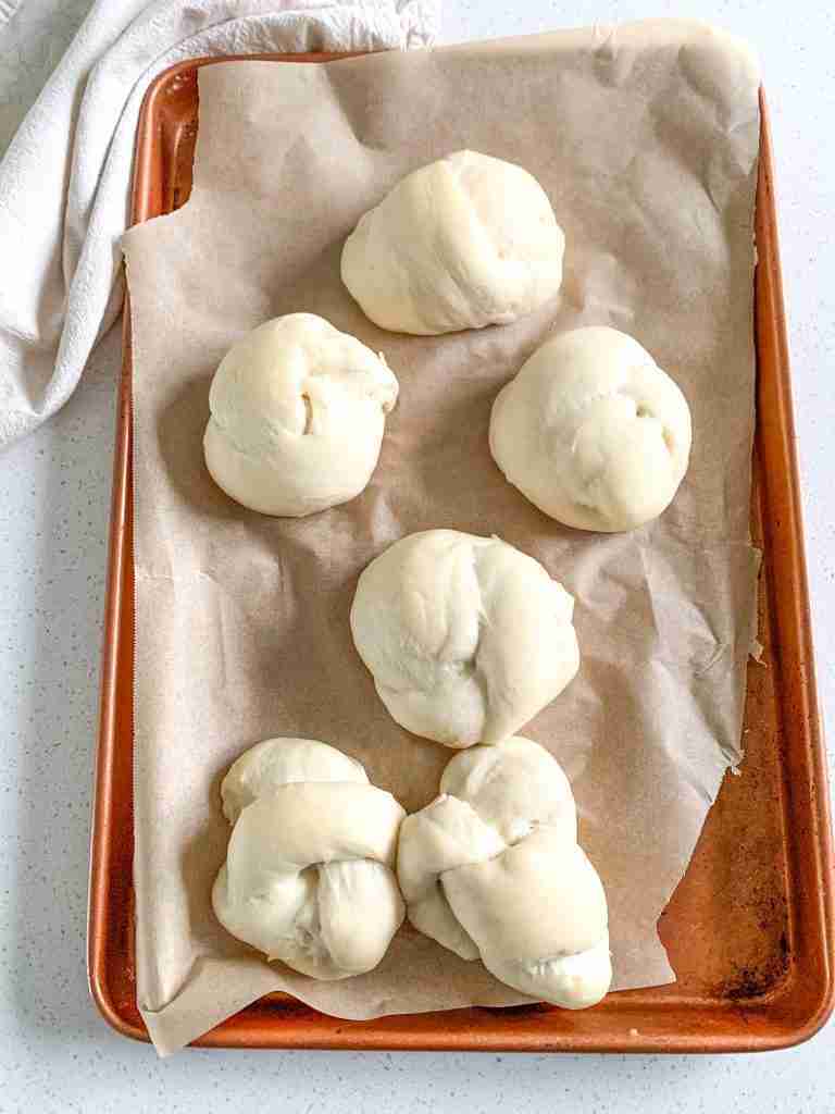 proofed sourdough garlic knot dough
