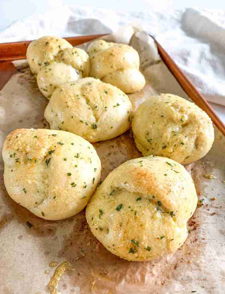 freshly baked sourdough garlic knots