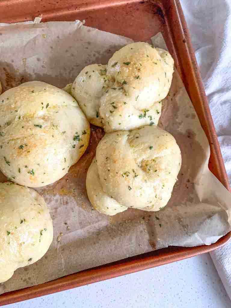 freshly baked sourdough garlic knots