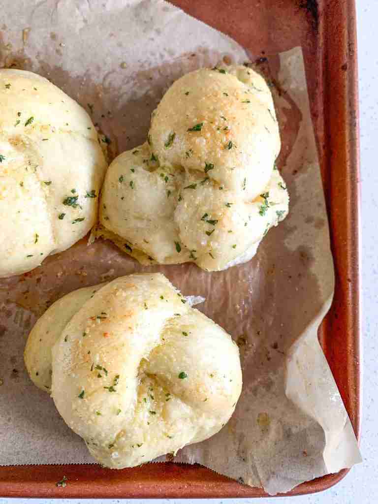 freshly baked sourdough garlic knots