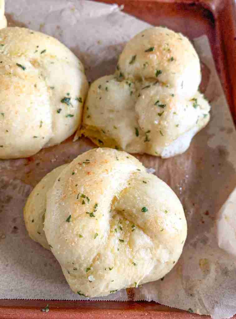 freshly baked sourdough garlic knots