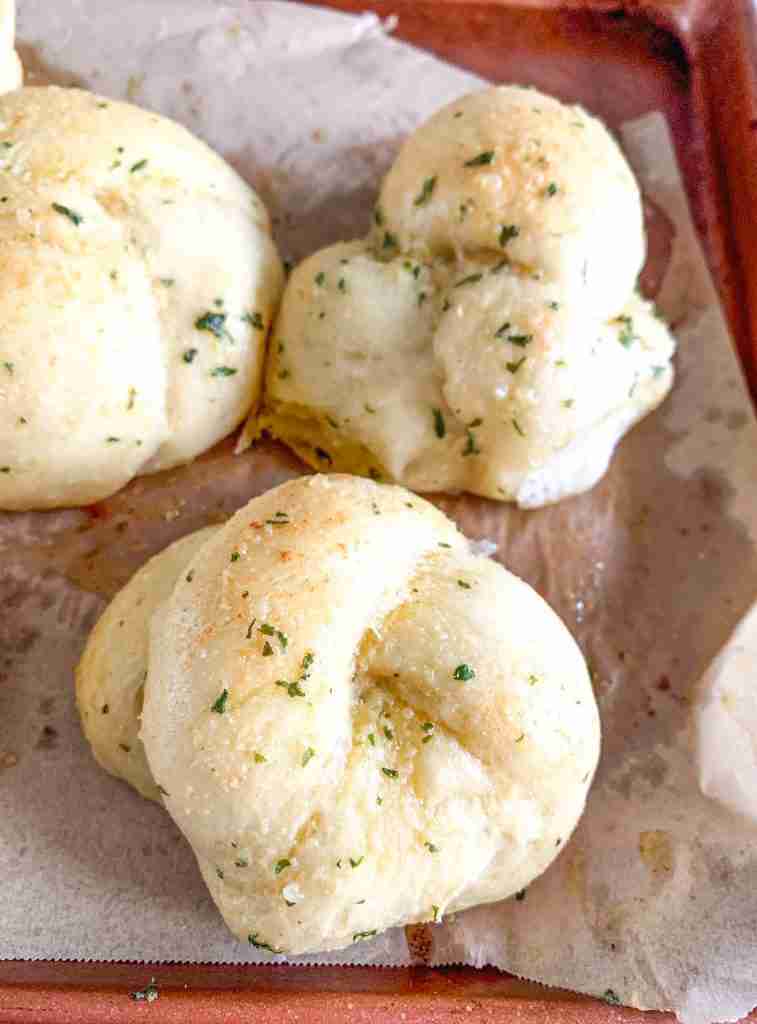 freshly baked sourdough garlic knots