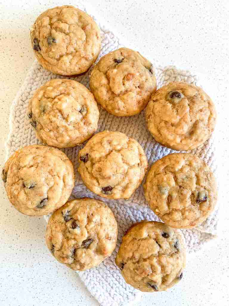 freshly baked sourdough peanut butter chocolate chip muffins
