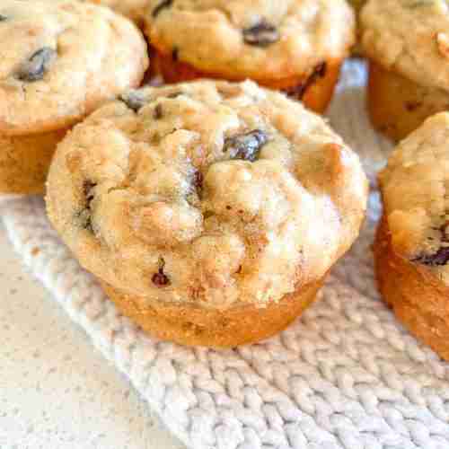 freshly baked sourdough peanut butter chocolate chip muffins