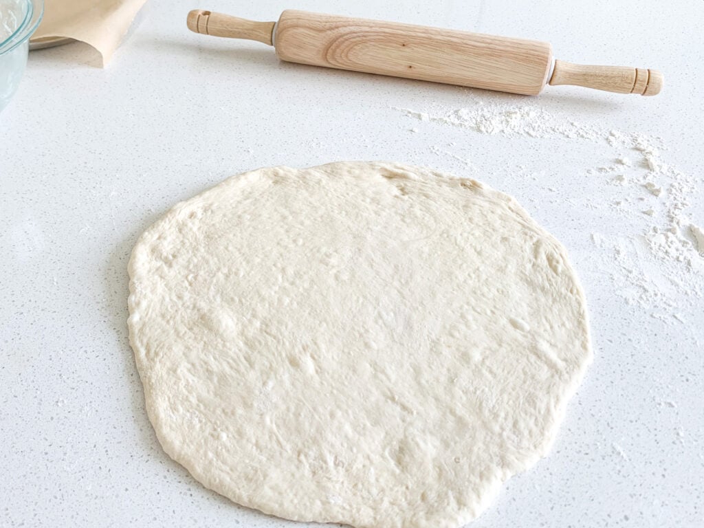 sourdough pizza dough rolled out