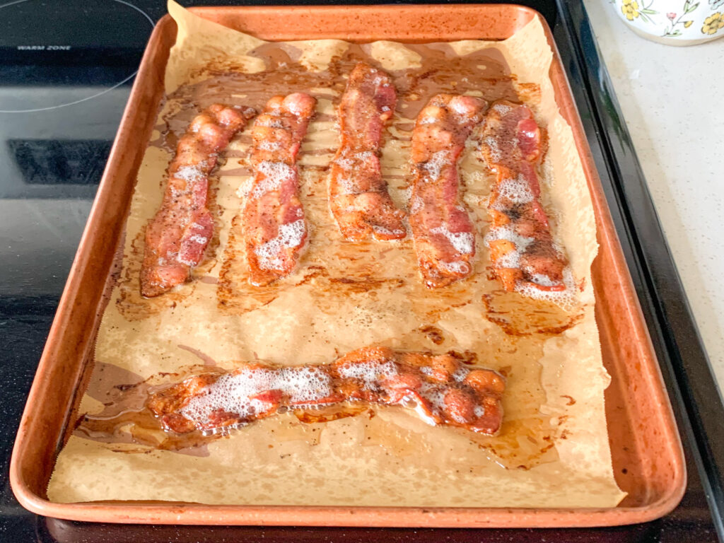 bacon freshly baked out of the oven