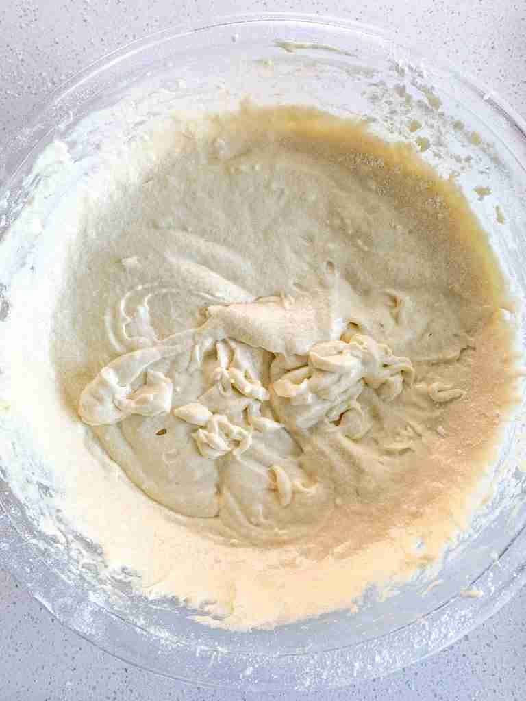 vanilla sourdough cake batter mixed