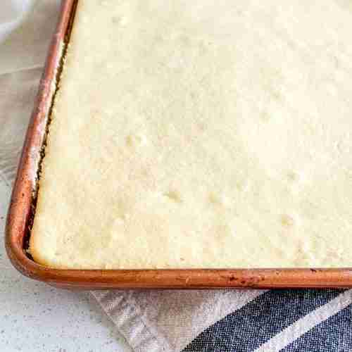 sourdough vanilla half sheet cake freshly baked