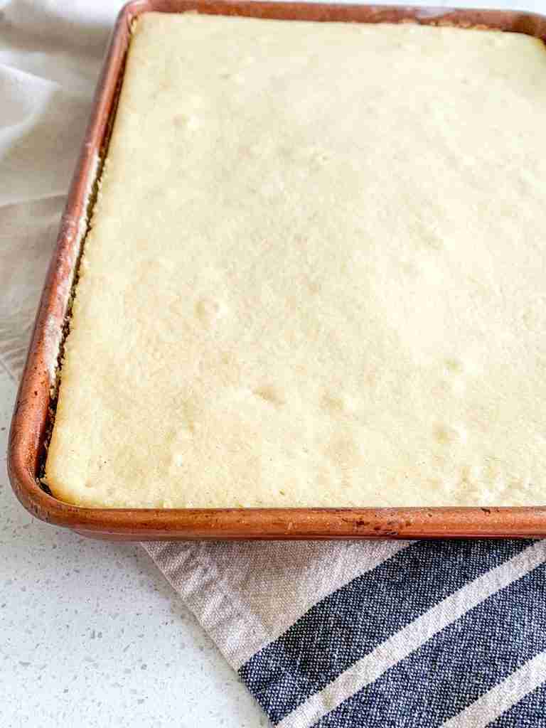 sourdough vanilla half sheet cake freshly baked