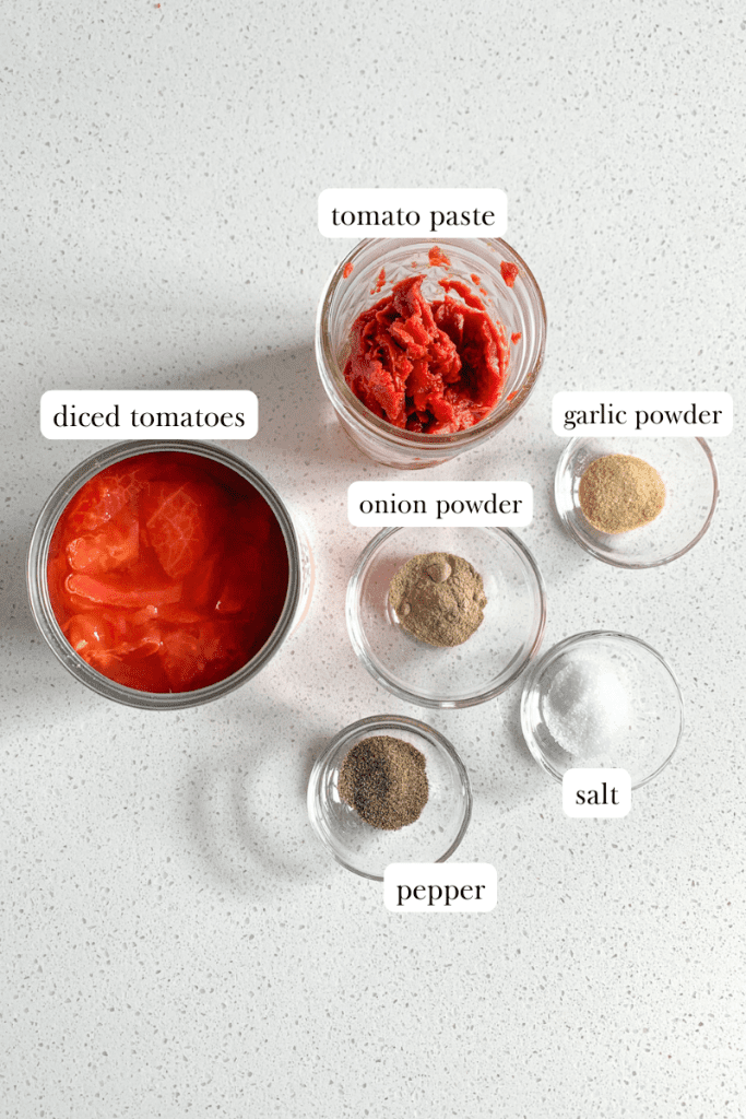 labeled ingredients for marinara dipping sauce