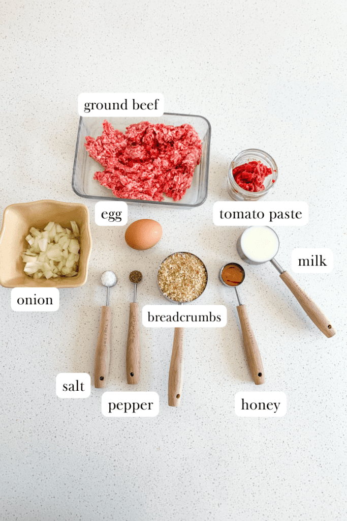 labeled ingredients for meatloaf burgers