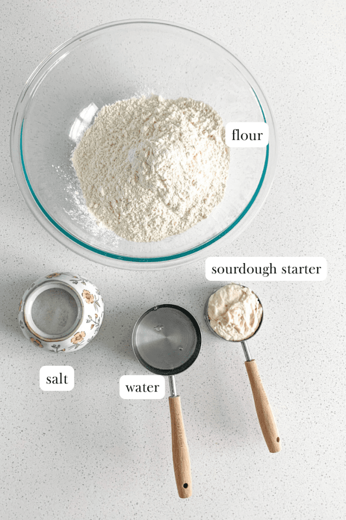 labeled ingredients for sourdough ciabatta bread