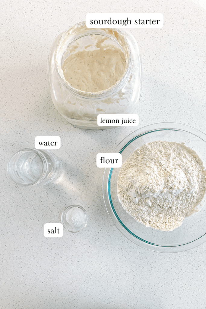 Artisan Sourdough Loaf for Beginners labeled ingredients