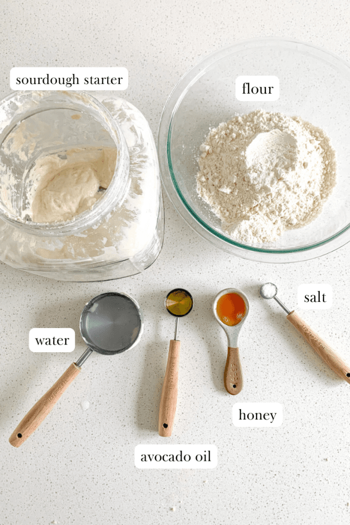 labeled ingredients for sourdough calzone
