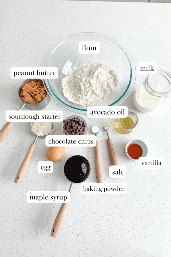 sourdough peanut butter chocolate chip muffins labeled ingredients