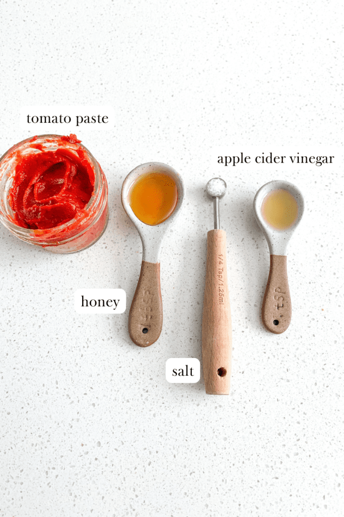 labeled ingredients for ketchup sauce for meatloaf burgers