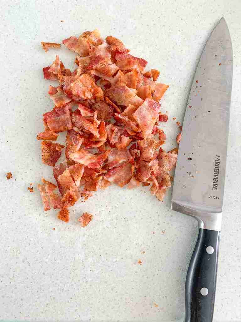 bacon chopped up for bacon breakfast burritos