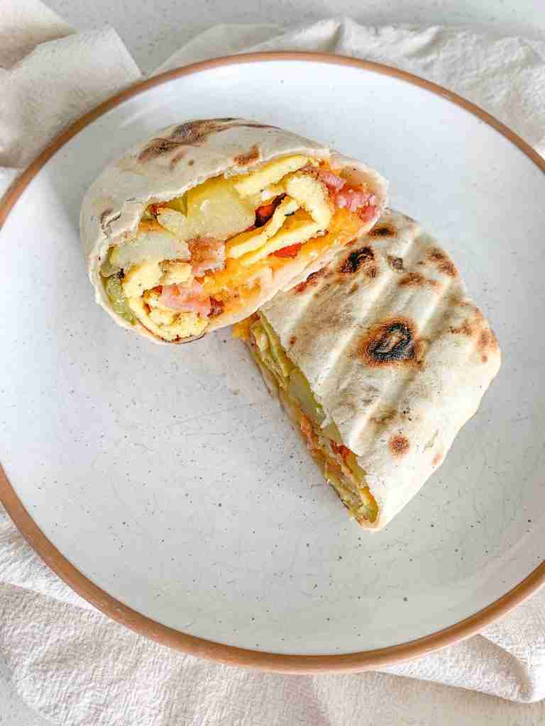 freshly made bacon breakfast burrito