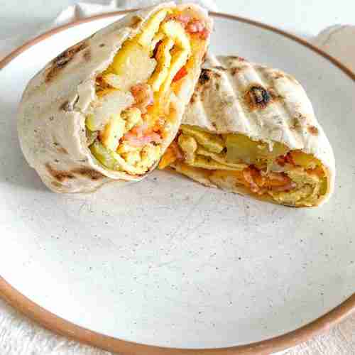 freshly made bacon breakfast burrito