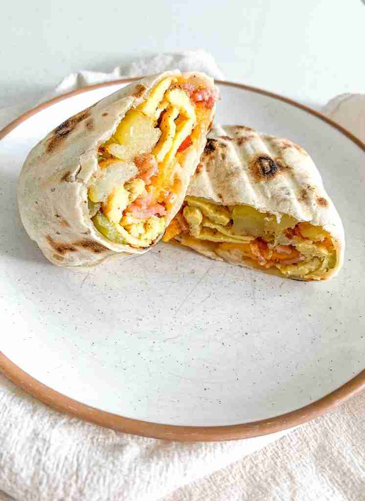 freshly made bacon breakfast burrito