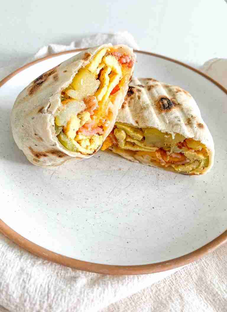 freshly made bacon breakfast burrito