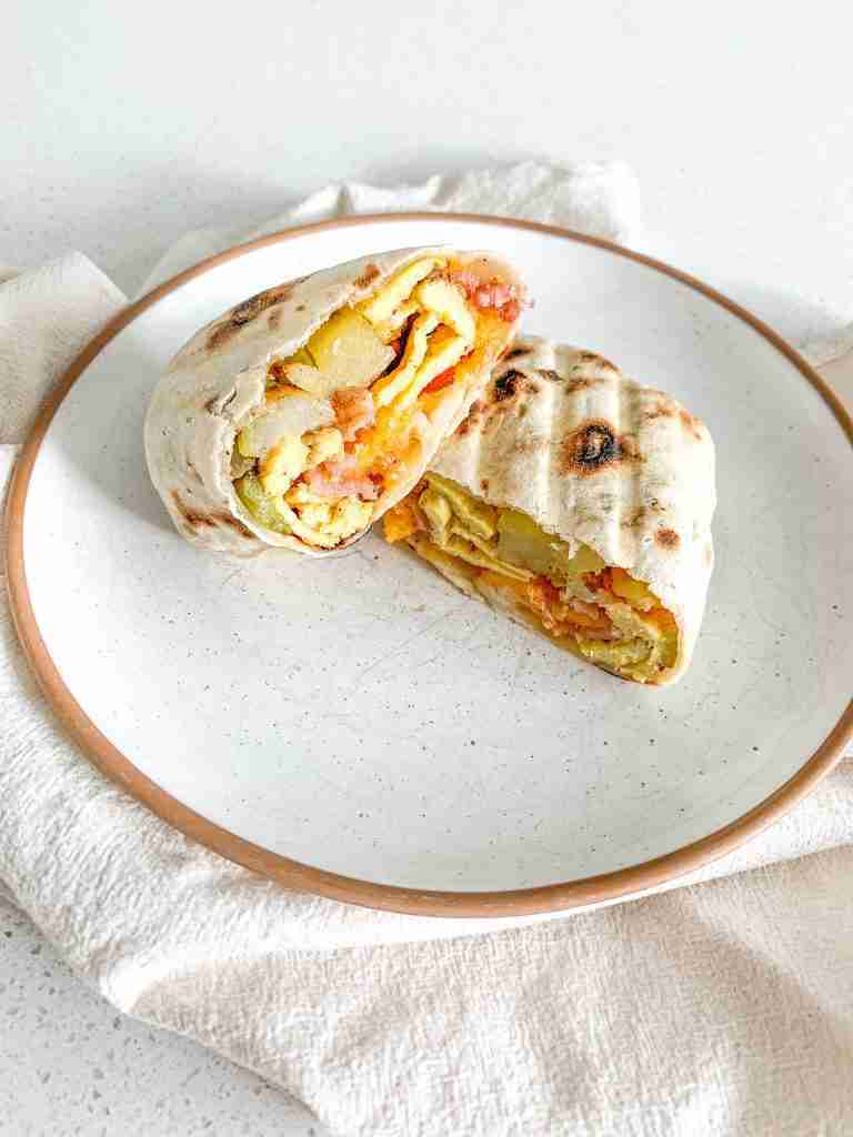 freshly made bacon breakfast burrito