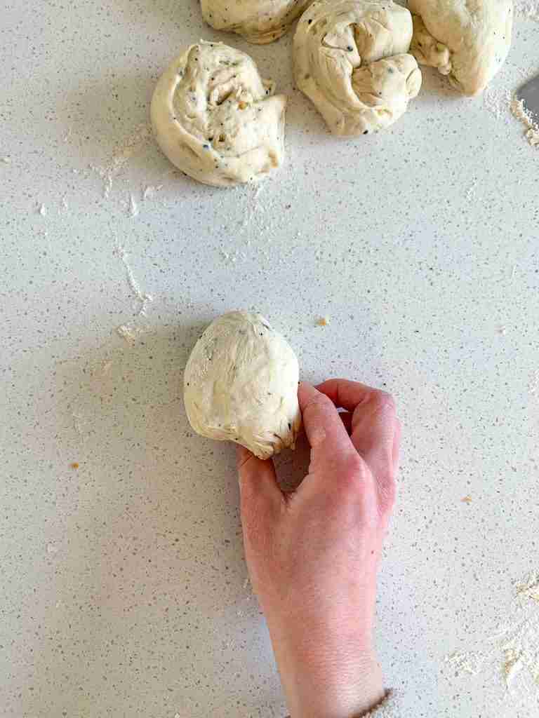 shaping sourdough everything bagels