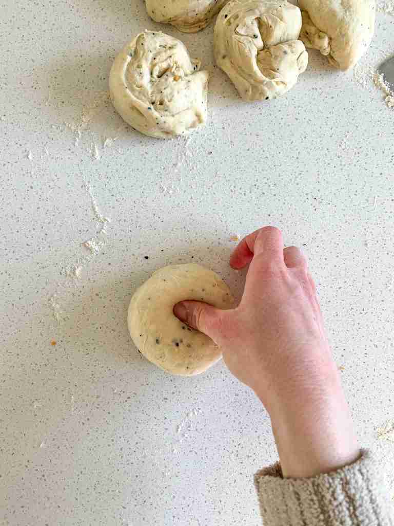 shaping sourdough everything bagels