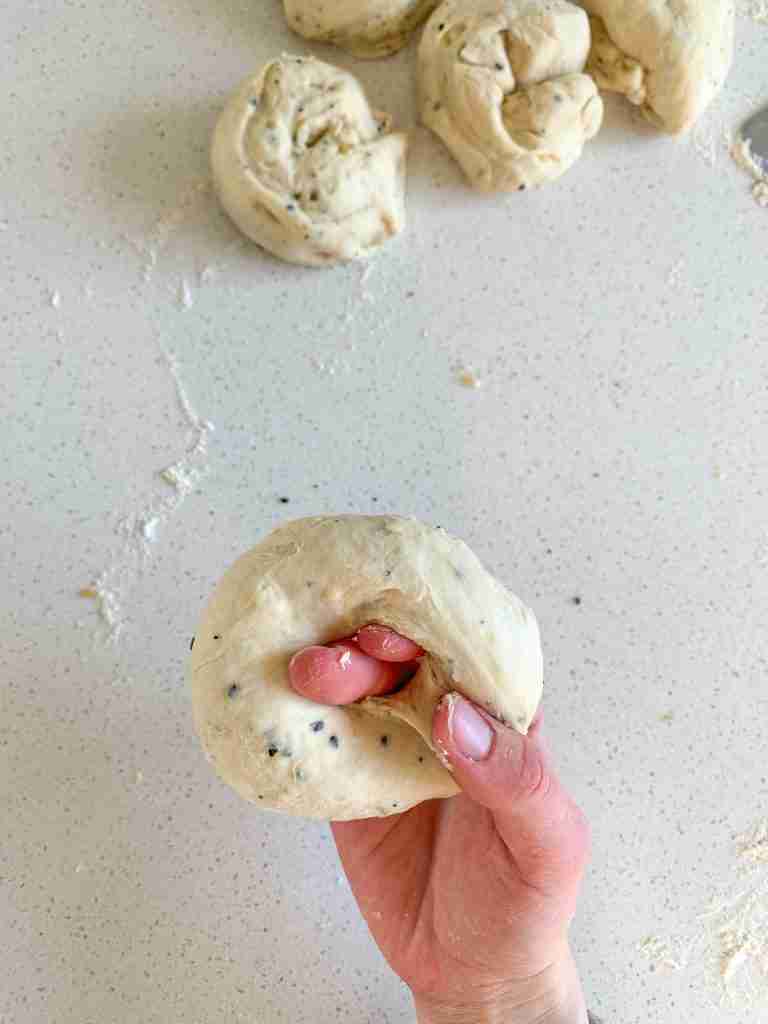 shaping sourdough everything bagels