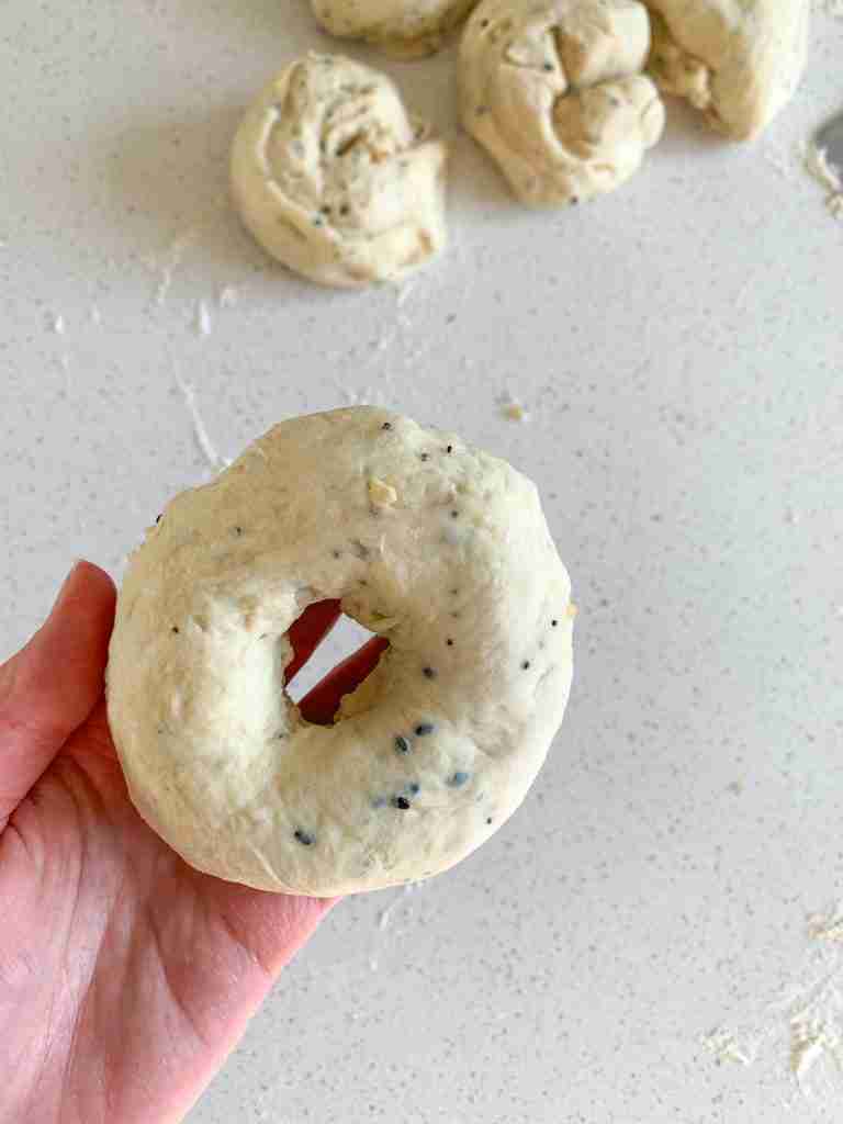 shaping sourdough everything bagels