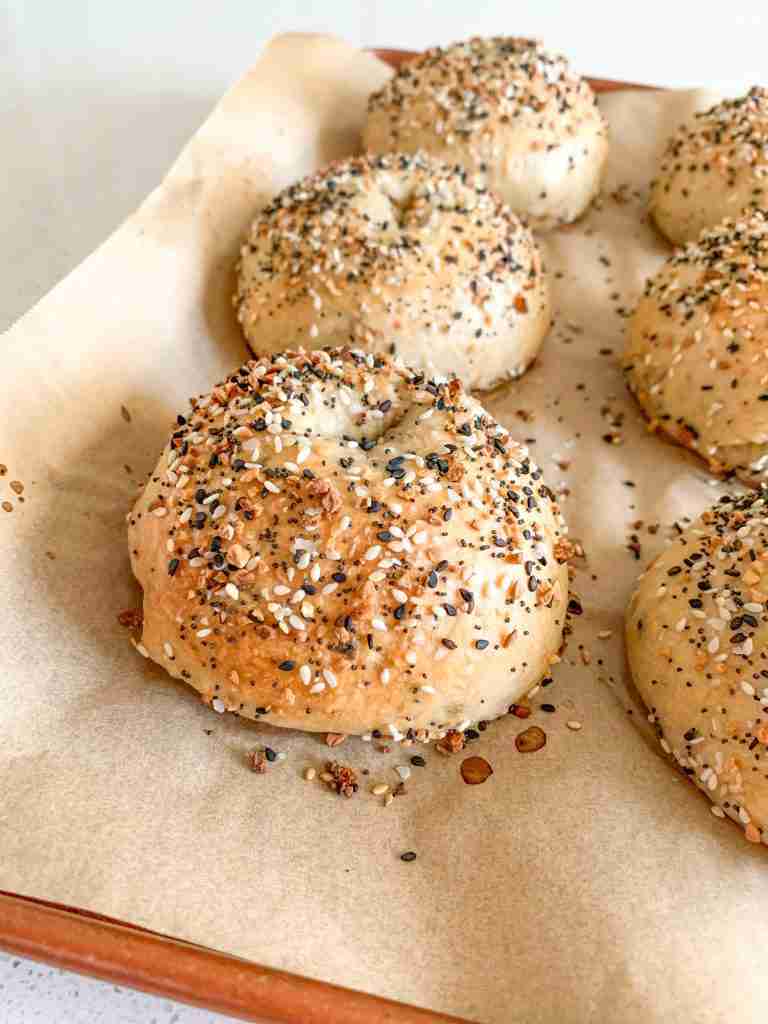 freshly baked sourdough everything bagels