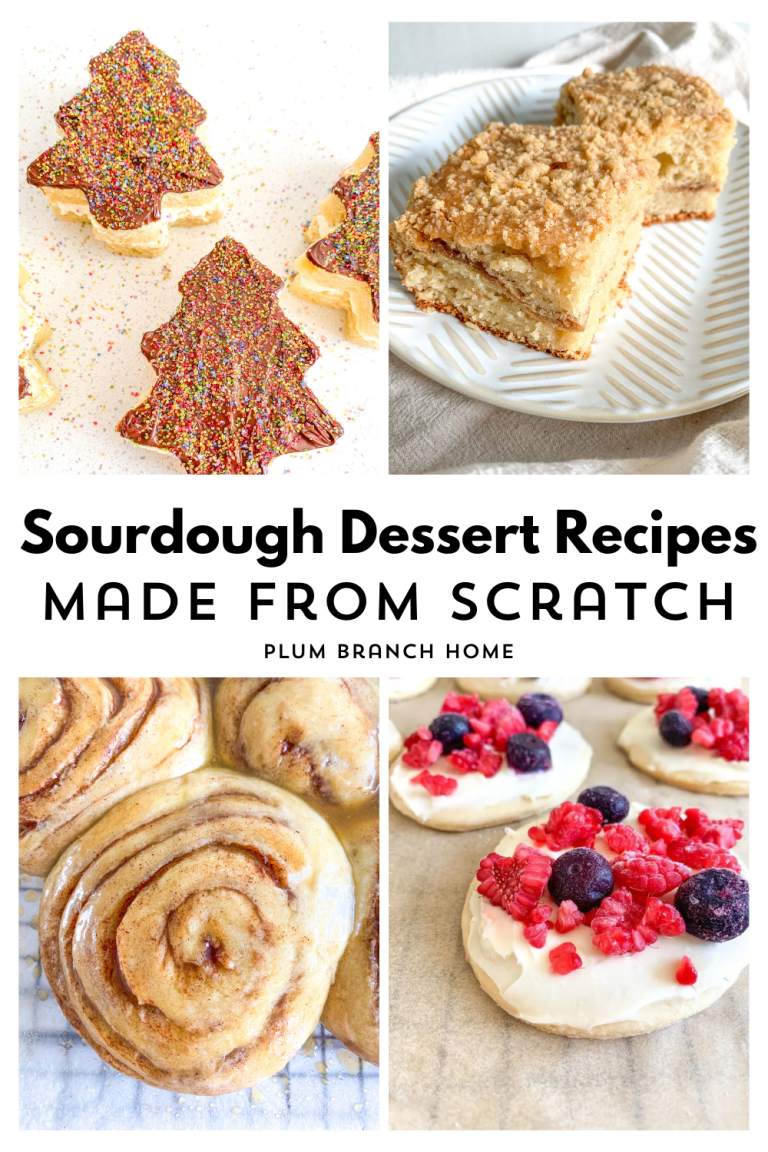 graphic for sourdough dessert recipes here on plum branch home
