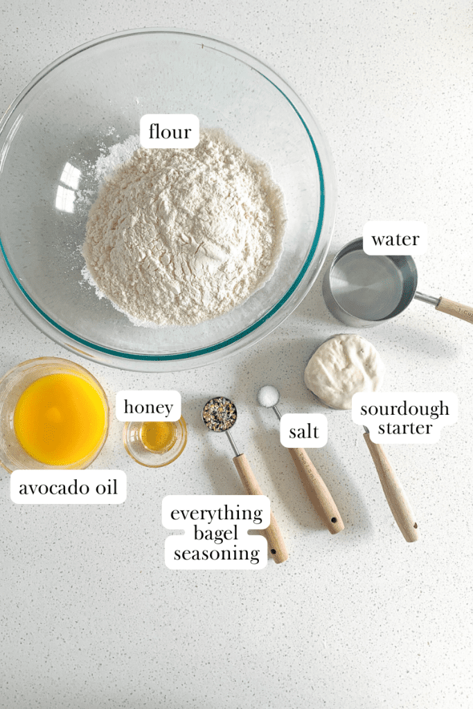 labeled ingredients for sourdough everything bagels