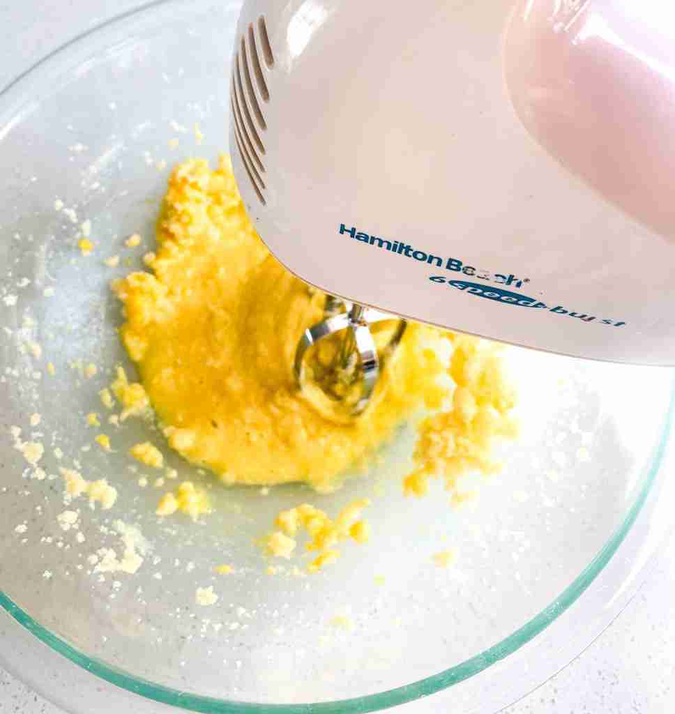 mixing eggs, butter, and sugar for sourdough lofthouse cookies