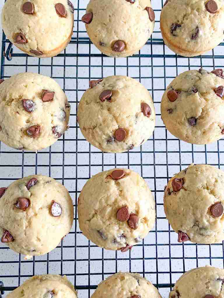 freshly baked sourdough chocolate chip muffins