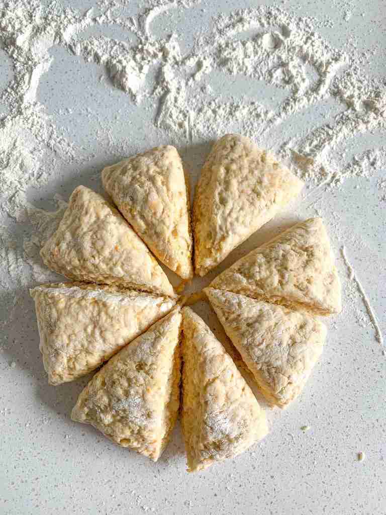 sourdough orange scones shaped and ready for baking