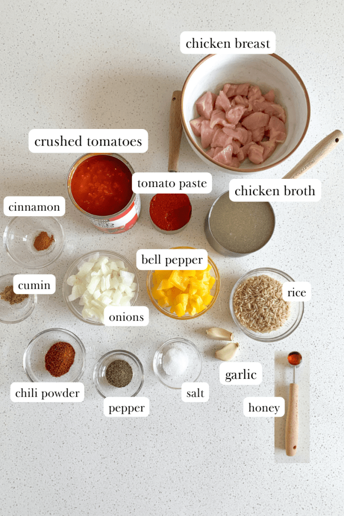 labeled ingredients for mexican chicken and rice soup