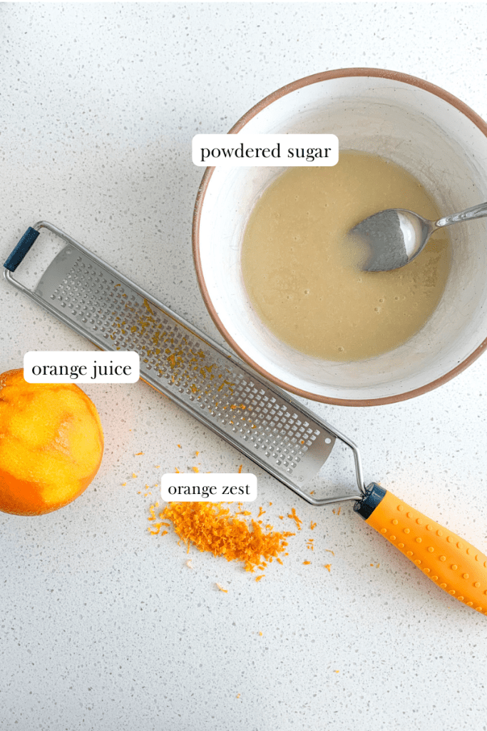 ingredients for orange glaze that goes over sourdough orange scones