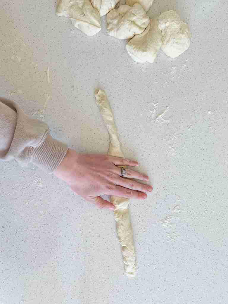shaping sourdough soft pretzel