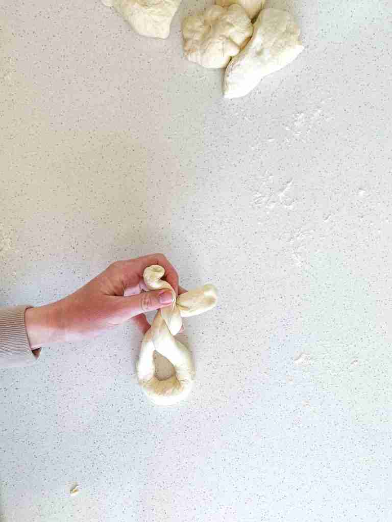 shaping sourdough soft pretzel