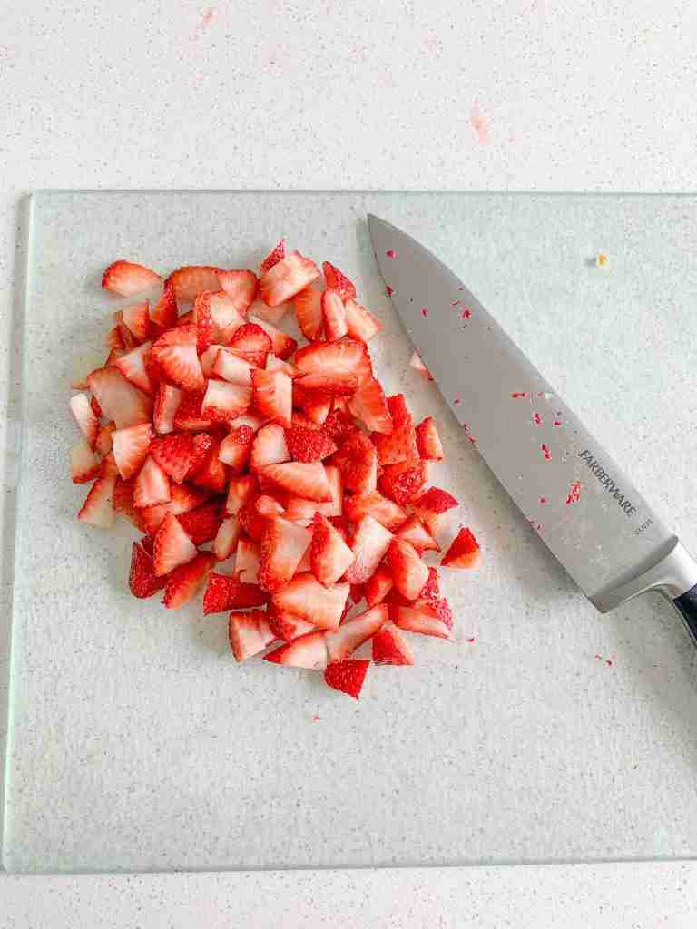 strawberries cut up for spring fruit salad