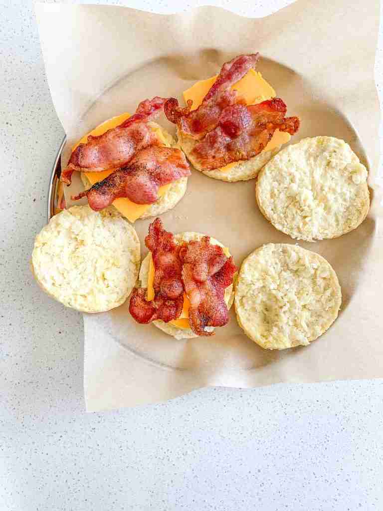 assembling sourdough breakfast sandwiches