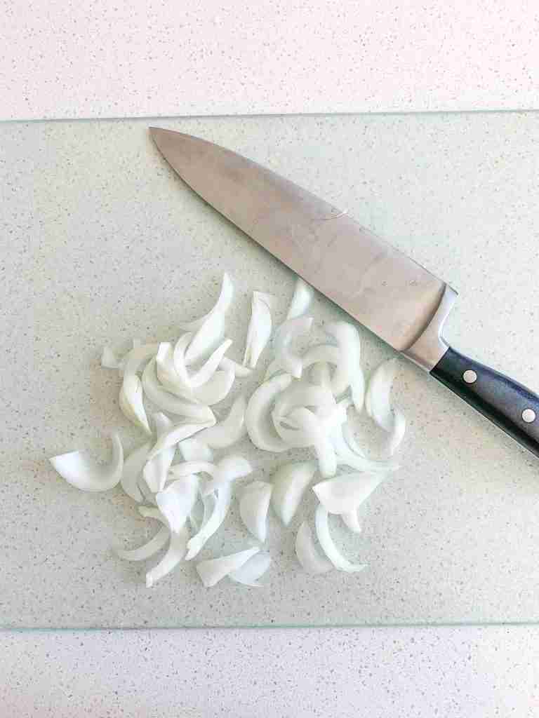 onions cut for chicken shawarma sheet pan dinner
