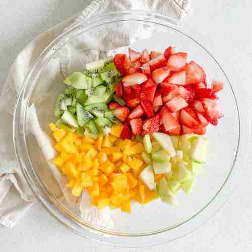freshly made spring fruit salad before mixed together