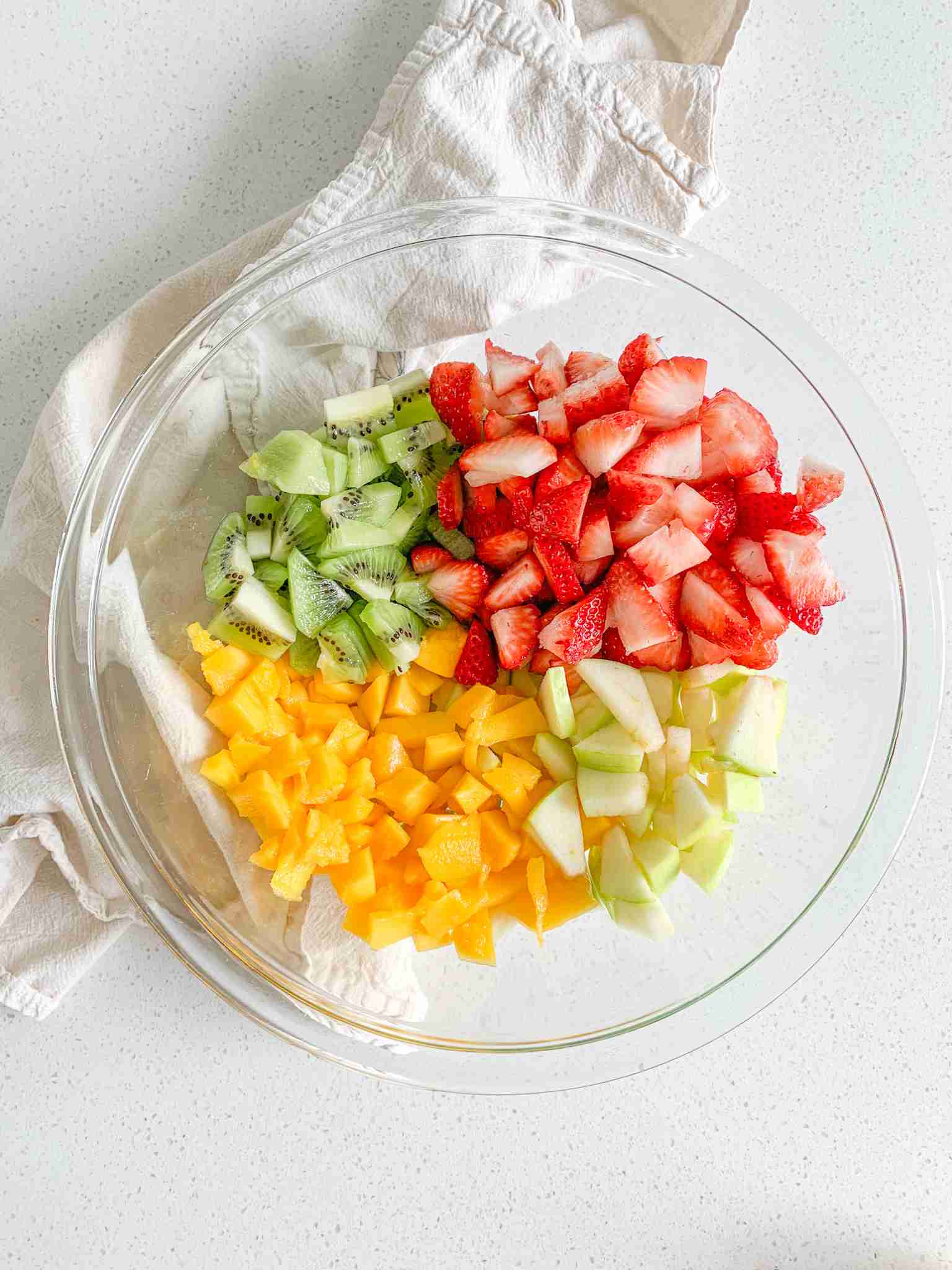 freshly made spring fruit salad before mixed together