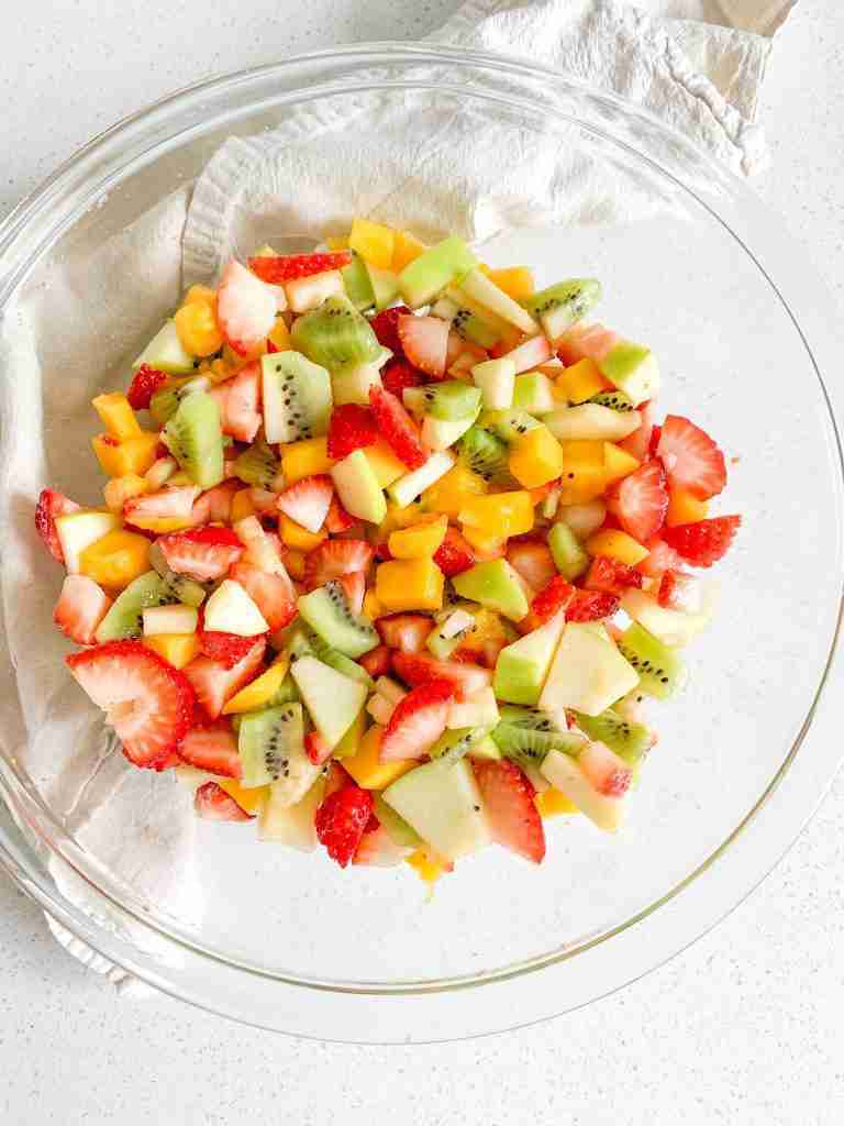 freshly made spring fruit salad in a bowl