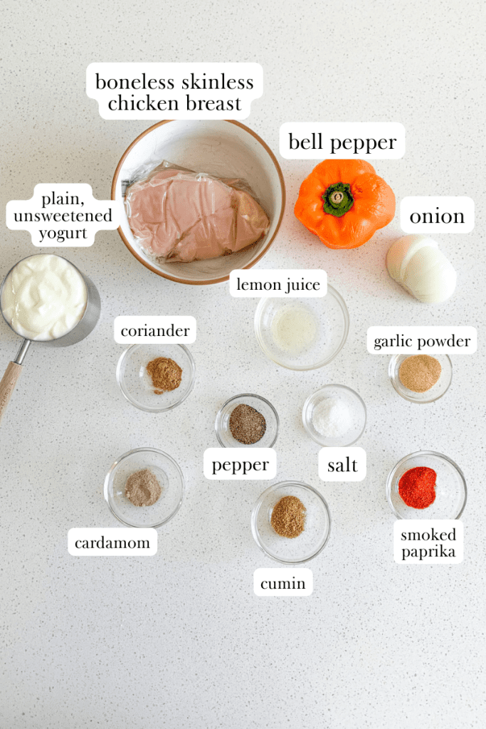 chicken shawarma sheet pan dinner labeled ingredients