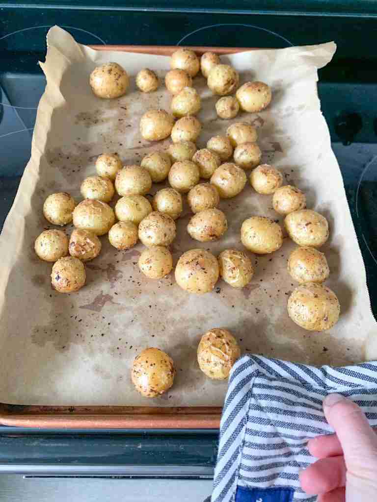 freshly roasted lemon potatoes straight out of the oven